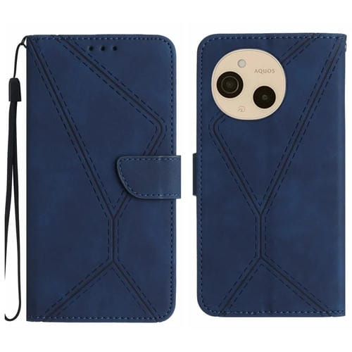 Funda de Cuero para Sharp Aquos Sense9 con Relieve y Costuras (Azul)
