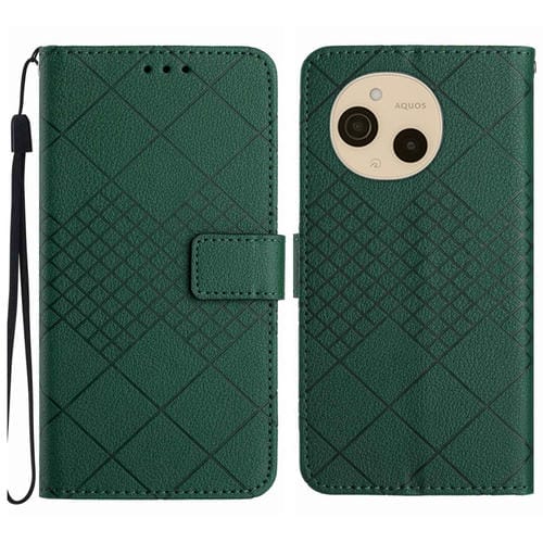 Funda de Cuero para Sharp Aquos Sense9 con Textura de Cuadrícula Rómbica (Verde)