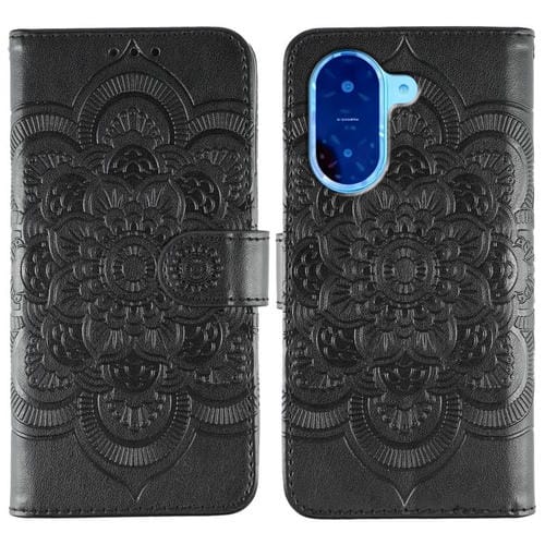 Funda de cuero con estampado de mandala solar para Redmi A5 4G (171,7 mm) / Poco C71 4G (negro)