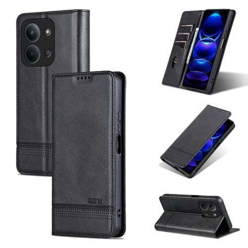 Funda de piel con tapa magnética AZNS con textura de becerro para Redmi 15C 4G (173,1 mm) / Redmi 15C 5G (173,1 mm) (Negro)