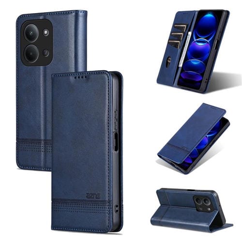 Funda de piel con tapa magnética AZNS con textura de becerro para Redmi 15C 4G (173,1 mm) / Redmi 15C 5G (173,1 mm) (azul oscuro)