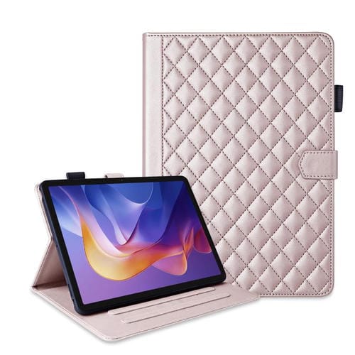 Funda de cuero con diseño de rombos y celosía para Xiaomi Redmi Pad 2/Pad SE 2025 (oro rosa)