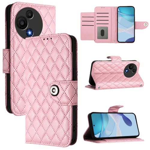 Funda de cuero con textura rómbica y cordón para TCL 60 SE NxtPaper/605 (rosa)