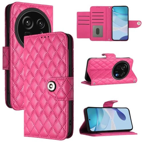 Funda de Cuero con Tapa y Textura Rombal para Sharp Aquos R9 Pro con Cordón (Rosa y Rojo)
