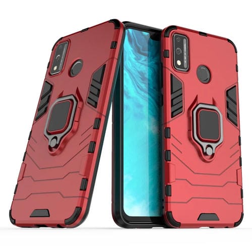 Para Huawei Honor 9X Lite PC a prueba de golpes + Estuche protector de TPU con soporte de anillo magnético (rojo)