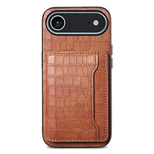 Funda para iPhone 17 Air con textura de cocodrilo y diseño de cartera de cobertura total (marrón)