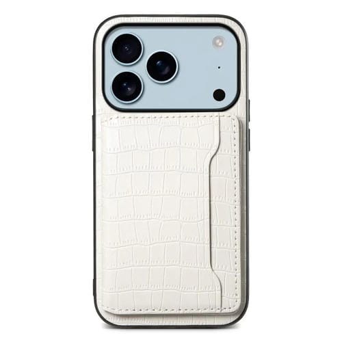 Funda para iPhone 17 Pro con textura de cocodrilo y diseño de cartera de cobertura total (blanca)
