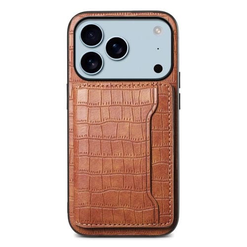 Funda para iPhone 17 Pro Max con textura de cocodrilo y diseño de cartera, cobertura total (marrón)