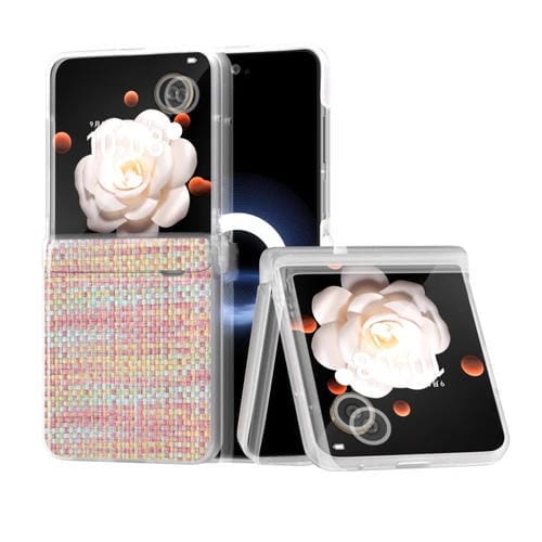 Estuche para Honor Magic V Flip de PU con Textura de Celosía y Marco Translúcido Esmerilado (Rosa)