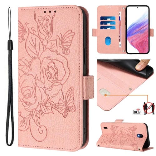 Funda de Cuero Antirrobo RFID con Relieve para Nokia C01 Plus C1 2.ª Edición (Rosa)