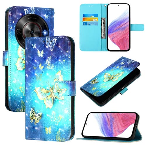 Funda de Cuero con Tapa Horizontal y Pintura 3D para ZTE Blade A75 5G Nubia Focus (Mariposa Dorada)