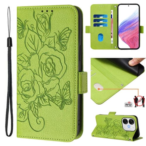 Funda de Cuero Antirrobo RFID con Relieve para Teléfono Itel A80 4G (Verde)