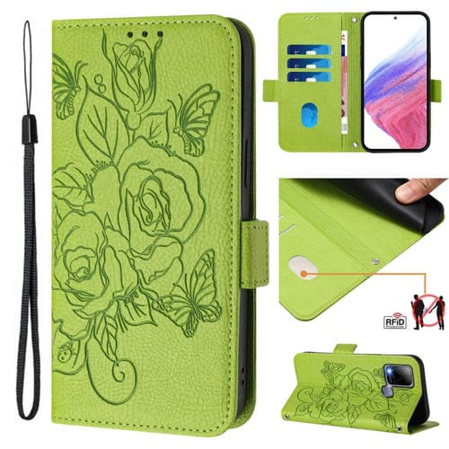 Funda de Cuero Antirrobo RFID con Relieve para Infinix Hot 10I (Verde)