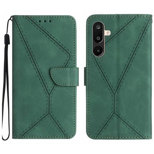 Funda de cuero con relieve y costuras para Samsung Galaxy M36 5G (verde)