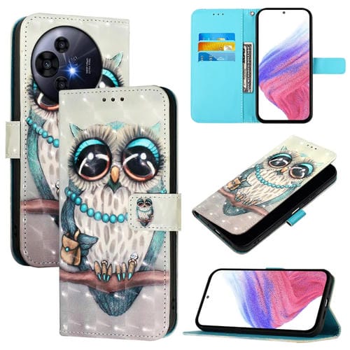 Funda de Cuero con Tapa Horizontal para TCL 50 Pro Nxtpaper con Pintura 3D (Búho Gris)