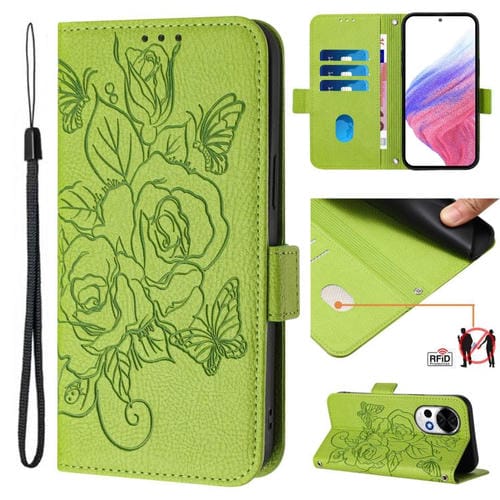 Funda de Cuero Antirrobo RFID con Relieve para Huawei Nova 13/Nova 12 (Verde)