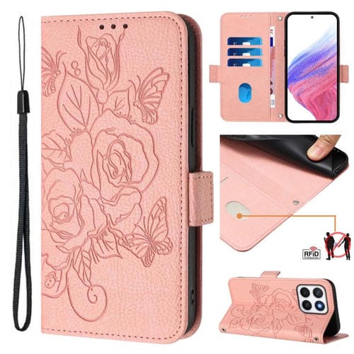 Funda de Cuero Antirrobo RFID con Relieve para Honor X8C 4G (Rosa)