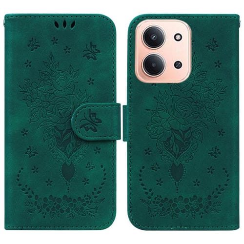Funda de cuero con relieve de mariposa rosa para Redmi 15C 4G (173,1 mm) / Redmi 15C 5G (173,1 mm) (verde)