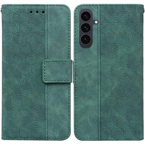 Funda de cuero con relieve geométrico para Samsung Galaxy S25 FE 5G (verde)