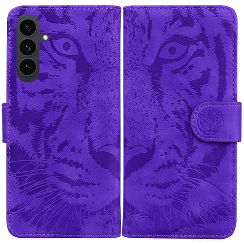 Funda de cuero con tapa y estampado de tigre para Samsung Galaxy S25 FE 5G (morado)
