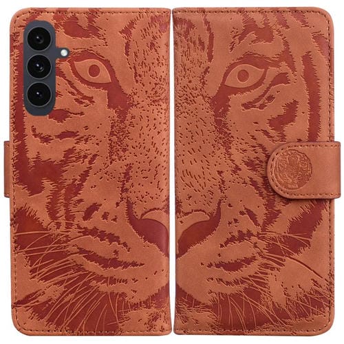 Funda de cuero con tapa y estampado de tigre para Samsung Galaxy S25 FE 5G (marrón)