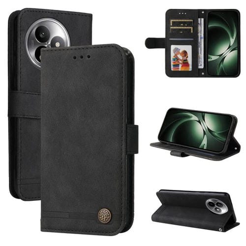 Funda de cuero con botones metálicos y diseño de árbol de la vida para Redmi K80 Ultra (negro)