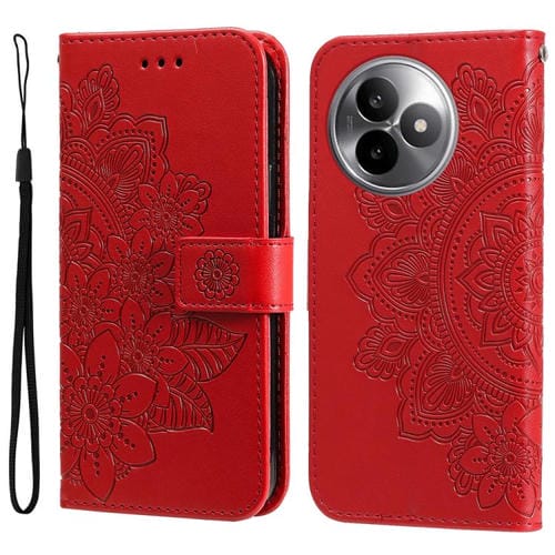 Funda de cuero con estampado de flores de siete pétalos para Redmi K80 Ultra (roja)
