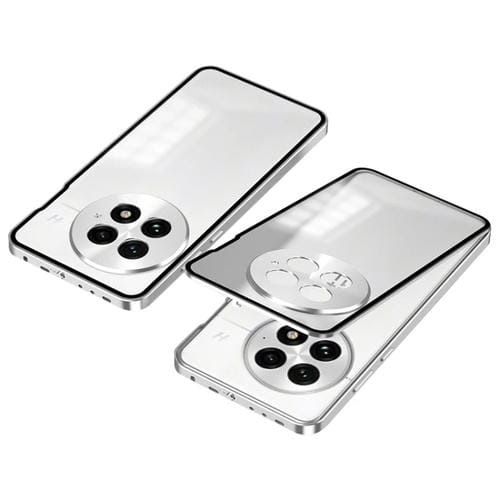 Estuche para OnePlus 13 con Marco de Metal Esmerilado y Hebilla a Presión (Plateado)