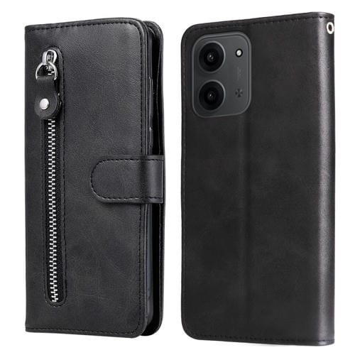 Funda de piel con textura de becerro y cremallera para Redmi 15C 4G (173,1 mm) / Redmi 15C 5G (173,1 mm) (Negro)