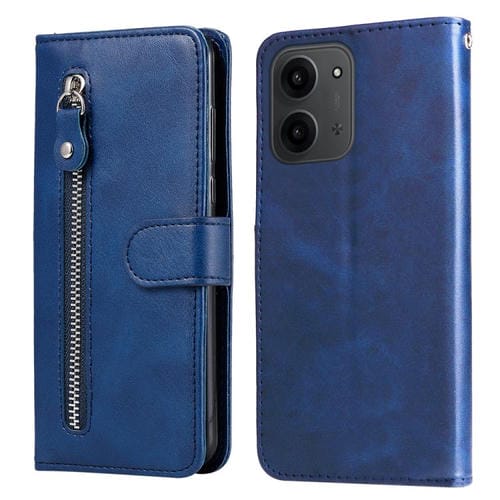 Funda de piel con cremallera y textura de becerro para Redmi 15C 4G (171,5 mm) y Xiaomi Poco C85 4G (azul)