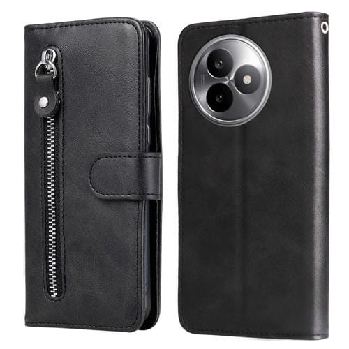 Funda de piel con cremallera y textura de becerro para Redmi K80 Ultra (negra)