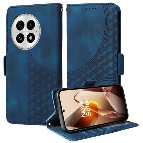 Funda de Cuero OnePlus 13 Diseño de Rombos y Estrellas En Relieve (Azul)