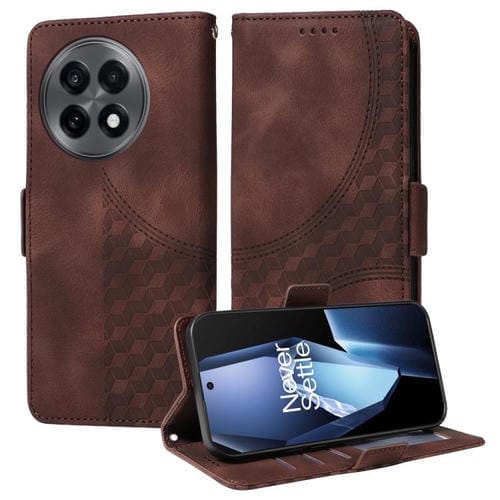 Funda de Cuero con Rombos y Estrellas para OnePlus 13R Ace 5 Ace 5 Pro (Marrón)