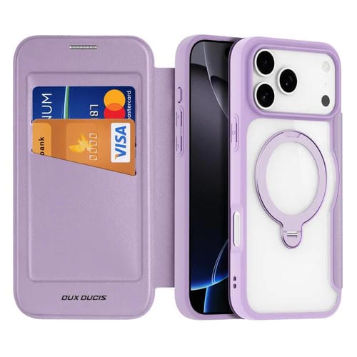 Funda de cuero con soporte para anillo MagSafe para iPhone 17 Pro Max DUX DUCIS Skin X Pro Series (morado)