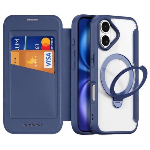 Funda de cuero con soporte para anillo MagSafe para iPhone 17 DUX DUCIS Skin X Pro Series (azul)