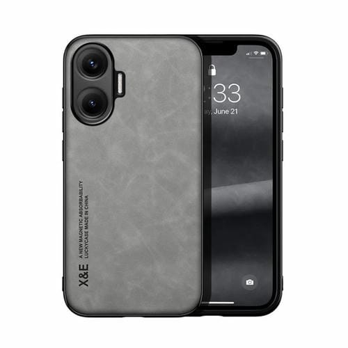 Funda de cuero magnética con textura de piel para Redmi Turbo 4 Pro (gris claro)