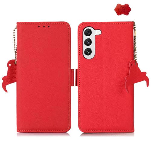 Funda magnética lateral TJ de cuero genuino con RFID para Samsung Galaxy S25 FE 5G (roja)