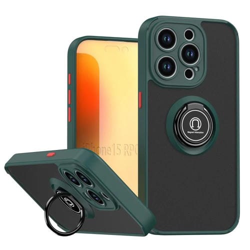 Funda de TPU + PC con anillo para iPhone 15 Pro Q Shadow 1 Series (verde oscuro)