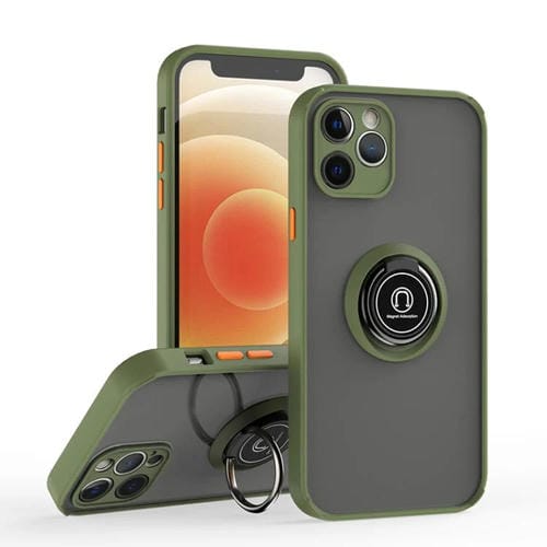 Funda de TPU + PC con anillo para iPhone 12 Q Shadow 1 Series (verde militar)