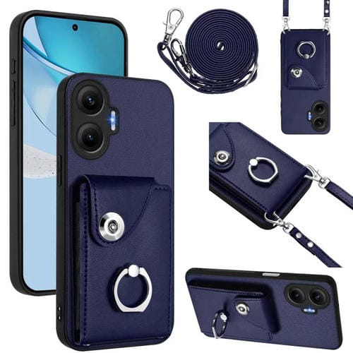 Funda para Redmi Turbo 4 Pro / Poco F7 con tarjetero y anilla, con cordón largo (azul)