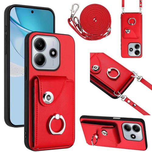 Funda para Redmi Note 14 5G con tarjetero, anilla y cordón largo (rojo)