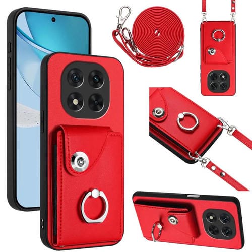 Funda para Redmi Note 14 Pro 5G con tarjetero, anilla y cordón largo (rojo)