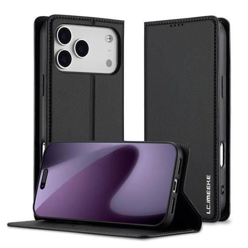 Funda de PU con textura fina esmerilada para iPhone 17 Pro LC.IMEEKE L1 Series (negra)