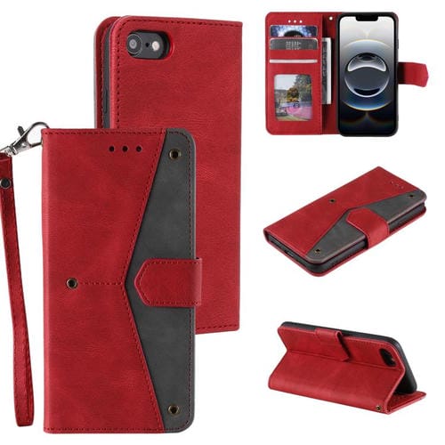 Funda para iPhone 16E Piel de Becerro Textura con Costuras Tacto de Uña (Rojo)