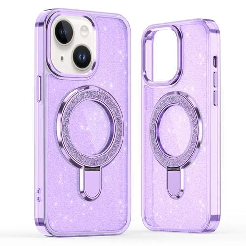 Funda para Teléfono Magsafe con Soporte de Anillo Purpurina para iPhone 13/14 (Morado)