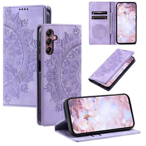 Funda de cuero magnético con relieve Totem para Samsung Galaxy A17 5G (morado)