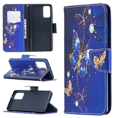 Estuche de Cuero abatible Samsung Galaxy Note20 patrón dibujo soporte ranuras tarjetas billetera (Mariposa Púrpura)