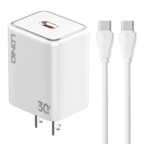 Cargador Rápido Ldnio A1508C Pd30W Usb-C con Cable Tipo C 1 m (Blanco)