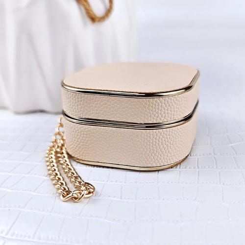 Estuche Protector Cuero Textura Lichi para Auriculares Samsung Galaxy Buds2/2 Pro con Pulsera Metal (Beige)