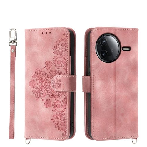 Funda de cuero con relieve floral para Redmi K80/K80 Pro (rosa)